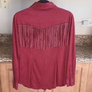 Headed To Nashville? NWT Burgundy Red Cowgirl Snap Front Shirt Fringe Back